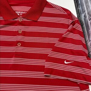 Nike Red and White Striped Golf Polo